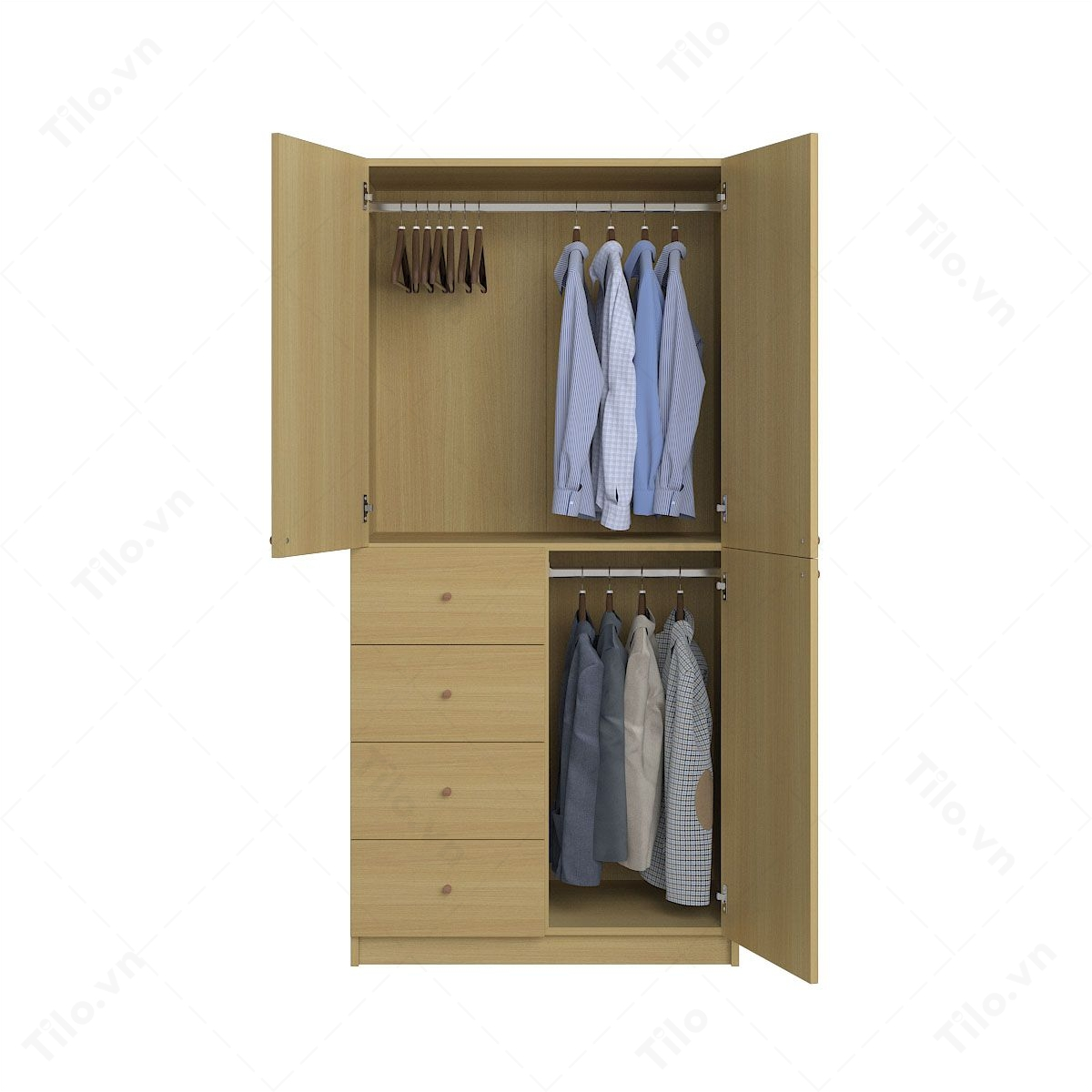 Mẫu tủ quần áo 2 cánh gỗ MDF lõi xanh thiết kế tiện nghi